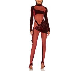 Laquan Smith Draped Oxblood Linear Catsuit Size XS